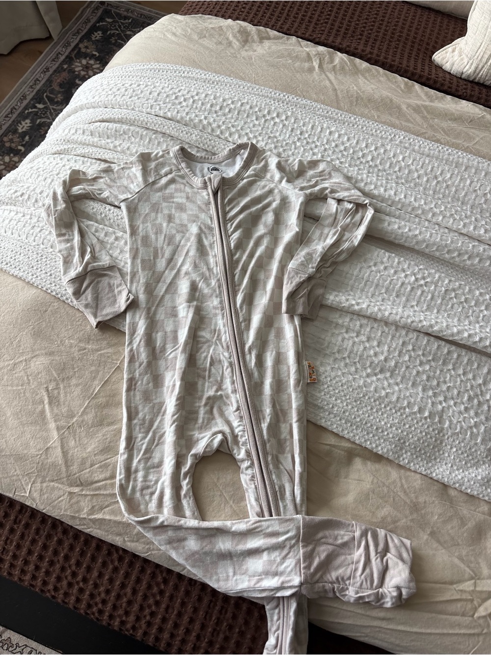 Burt's Bees Baby Light Beige Check Zip Footed Sleep Sack